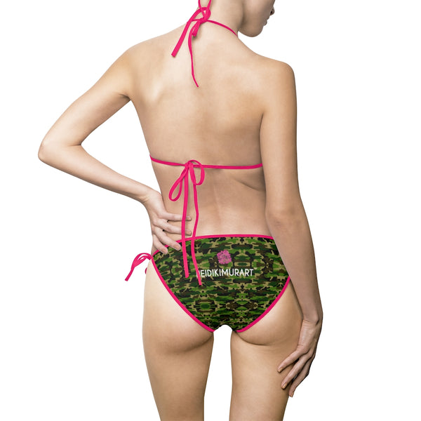 Green Camo Women's Bikini Swimsuit, 2-Piece Army Print Best Fashion Bikinis For Ladies (Size: S-5XL)
