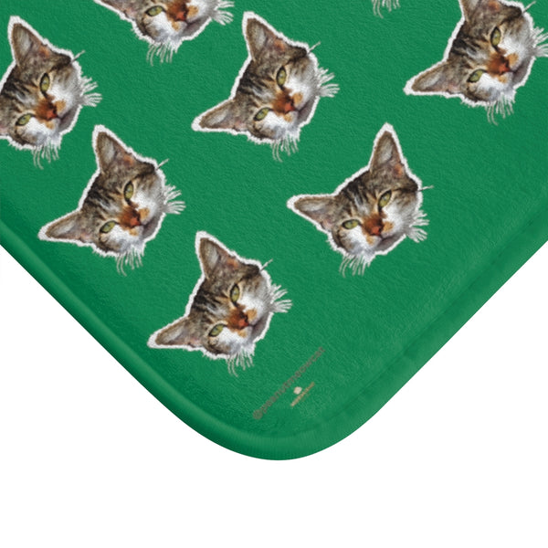 Dark Green Peanut Meow Calico Cat Premium Soft Microfiber Bath Mat- Printed in USA-Bath Mat-Heidi Kimura Art LLC