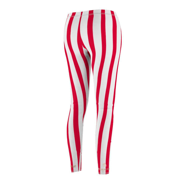 Red Striped Women's Casual Leggings-All Over Prints-Printify-Heidi Kimura Art LLC