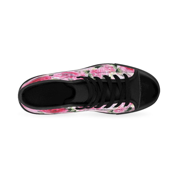 Pink Abstract Rose Floral Print Pink Designer Women's High Top Sneakers (US Size: 6-12)-Women's High Top Sneakers-Heidi Kimura Art LLC Pink Rose Women's Sneakers, Feminine Sporty Modern Pink Abstract Rose Floral Print Pink Designer Women's High Top Sneakers Tennis Running Shoes (US Size: 6-12)