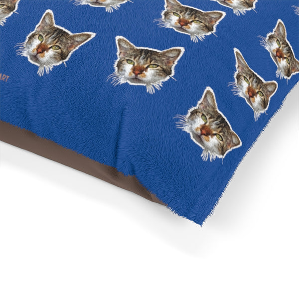 Blue Cat Pet Bed, Solid Color Machine-Washable Pet Pillow With Zippers-Printed in USA-Pets-Printify-Heidi Kimura Art LLC