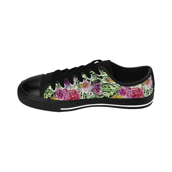 Black Floral Rose Women's Sneakers, Flower Print Best Tennis Casual Shoes For Women (US Size: 6-12)
