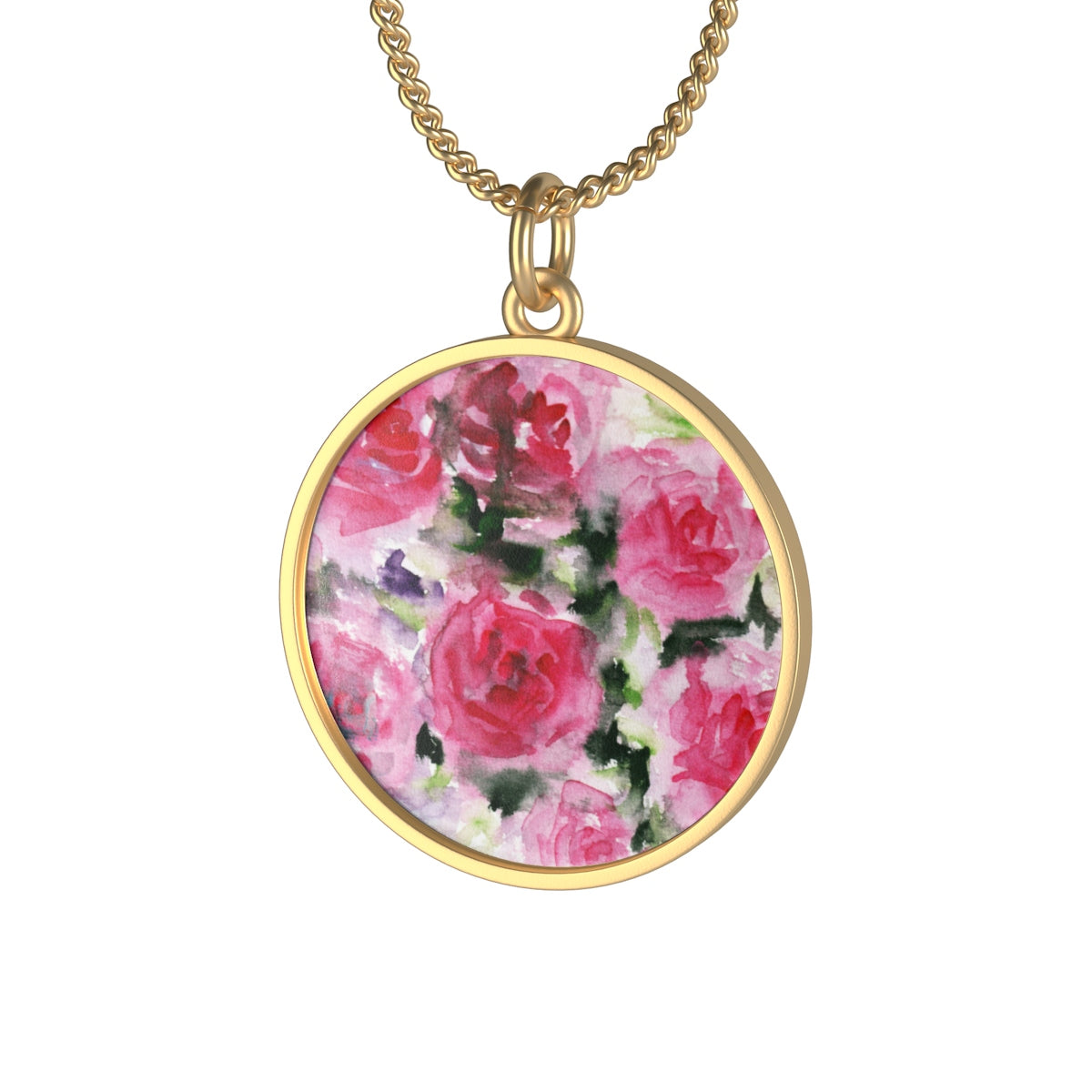 Red Rose Floral Single Loop 18 K Gold/ Sterling Silver-Plated Necklace - Made in USA-Necklace-Heidi Kimura Art LLC