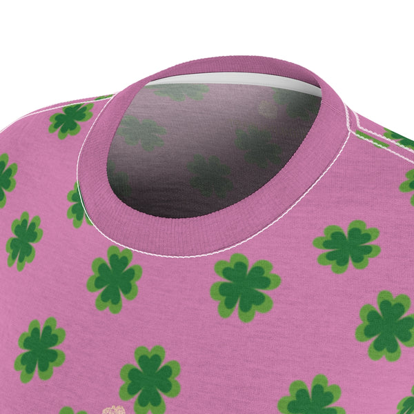 Pink Green Clover Print St. Patrick's Day Women's Premium Crewneck Tee- Made in USA-Women's T-Shirt-Heidi Kimura Art LLC