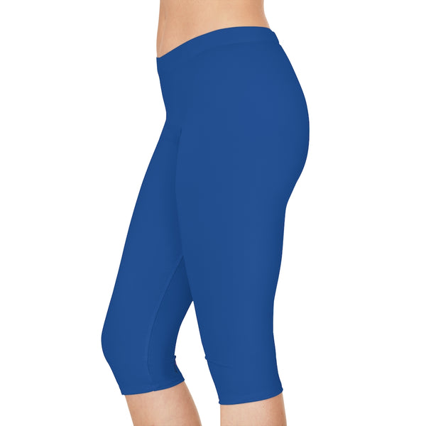 Dark Blue Women's Capri Leggings, Knee-Length Polyester Capris Tights-Made in USA (US Size: XS-2XL)