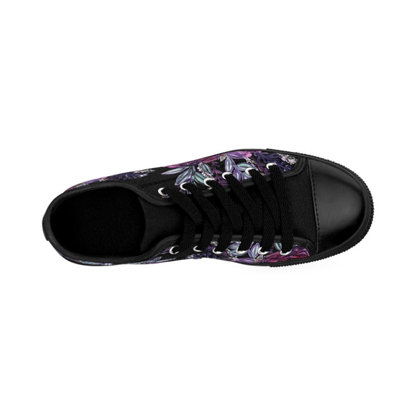 Black Purple Rose Women's Sneakers, Flower Print Best Tennis Casual Shoes For Women (US Size: 6-12)
