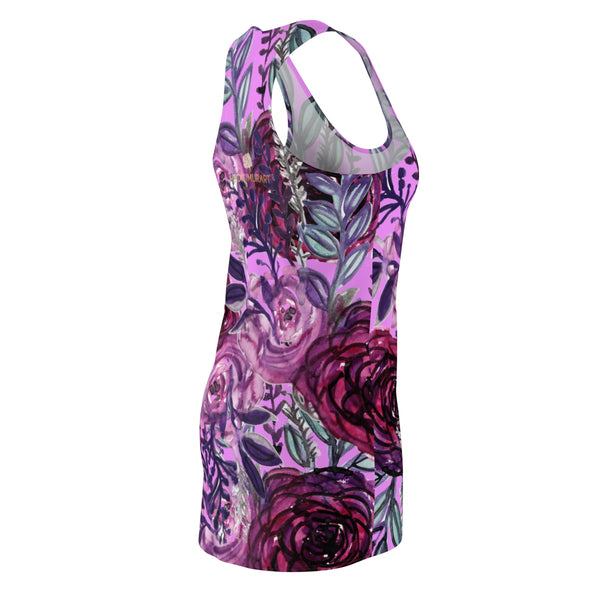 Purple Floral Print Long Sleeveless Designer Women's Best Racerback Dress - Made in USA-Women's Sleeveless Dress-Heidi Kimura Art LLC