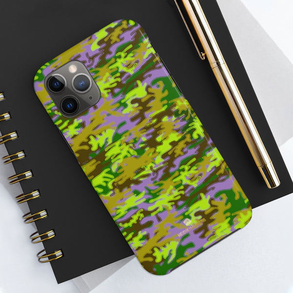 Purple Green Camo iPhone Case, Case Mate Tough Samsung Galaxy Phone Cases-Phone Case-Printify-Heidi Kimura Art LLC Purple Green Camo iPhone Case, Camouflage Army Military Print Sexy Modern Designer Case Mate Tough Phone Case For iPhones and Samsung Galaxy Devices-Printed in USA