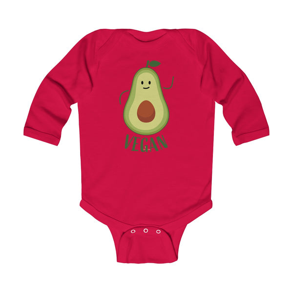 Cute Green Avocado Vegan Baby Boy/Girls Infant Kids Long Sleeve Bodysuit - Made in USA-Infant Long Sleeve Bodysuit-Red-NB-Heidi Kimura Art LLC