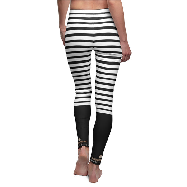 Black Striped Women's Casual Leggings, White Stripes Fancy Tights-All Over Prints-Printify-Heidi Kimura Art LLC