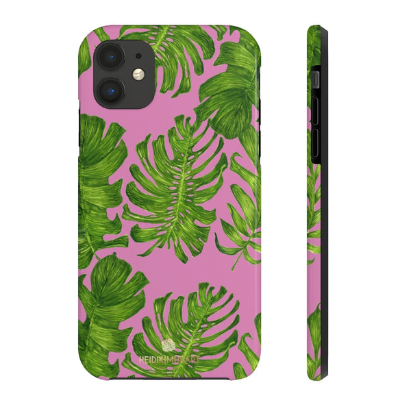 Pink Green Tropical Leaf iPhone Case, Hawaiian Case Mate Tough Samsung Galaxy Phone Cases-Phone Case-Printify-iPhone 11-Heidi Kimura Art LLC