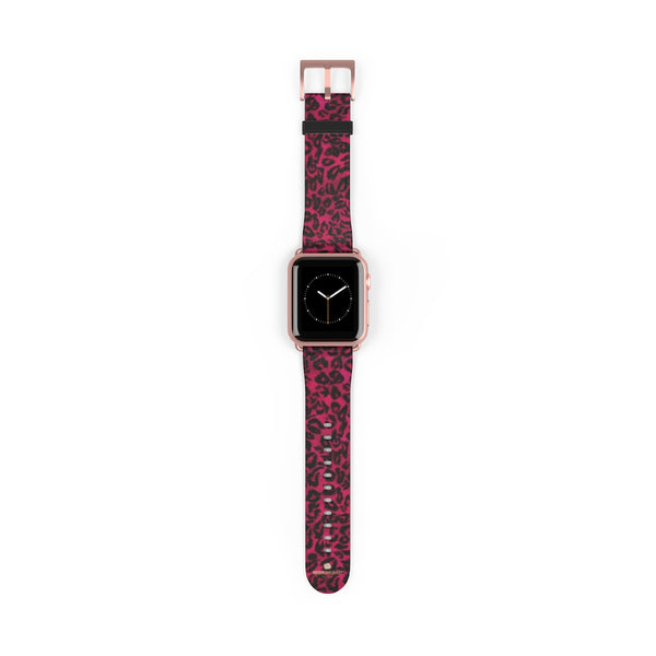 Pink Leopard Animal Print 38mm/42mm Watch Band For Apple Watch- Made in USA-Watch Band-38 mm-Rose Gold Matte-Heidi Kimura Art LLC
