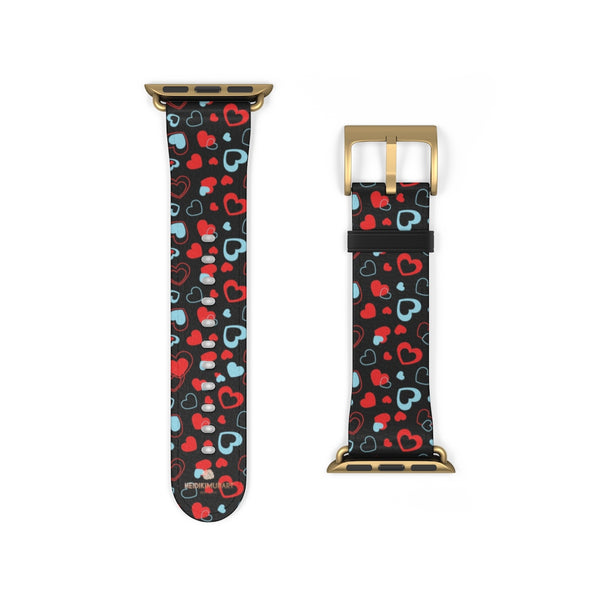 Black Red Hearts Shaped V Day 38mm/42mm Watch Band For Apple Watch- Made in USA-Watch Band-38 mm-Gold Matte-Heidi Kimura Art LLC