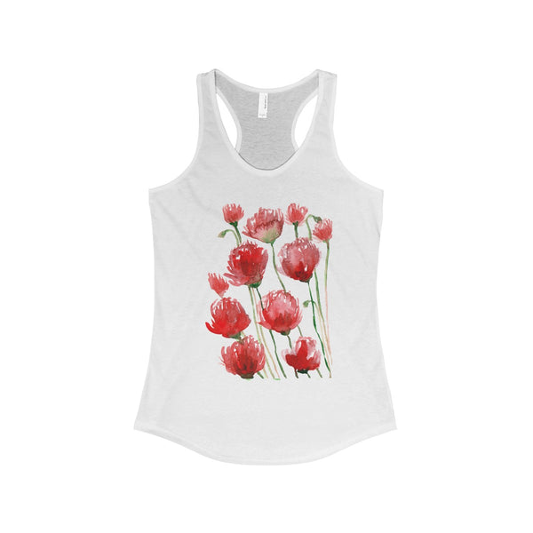 Tadayoshi Red Poppy Flower Floral Print Women's Ideal Racerback Tank - Made in the USA-Tank Top-Solid White-XS-Heidi Kimura Art LLC Red Poppy Floral Tank Top, Designer Premium Best Red Poppy Flower Floral Print Women's Ideal Racerback Tank - Made in the USA (US Size: XS-2XL)