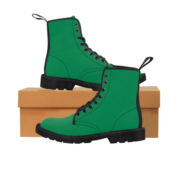 Emerald Green Women's Hiking Boots, Dark Green Classic Solid Color Designer Women's Winter Lace-up Toe Cap Hiking Canvas Boots Shoes (US Size: 6.5-11)