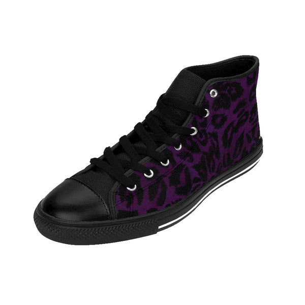 Dark Purple Leopard Animal Print Premium Men's High-top Fashion Sneakers-Men's High Top Sneakers-Heidi Kimura Art LLC