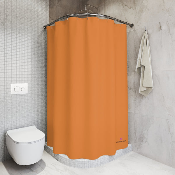 Orange Polyester Shower Curtain, Modern Minimalist Solid Color Print 71" × 74" Modern Kids or Adults Colorful Best Premium Quality American Style One-Sided Luxury Durable Stylish Unique Interior Bathroom Shower Curtains - Printed in USA