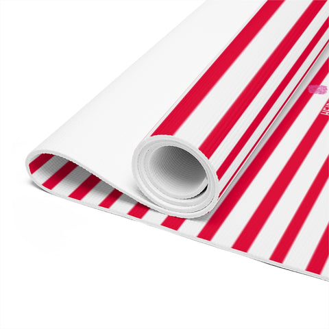 Red Stripes Foam Yoga Mat,  Vertical Stripes Red and White Stylish Lightweight 0.25" thick Best Designer Gym or Exercise Sports Athletic Yoga Mat Workout Equipment - Printed in USA (Size: 24″x72")
