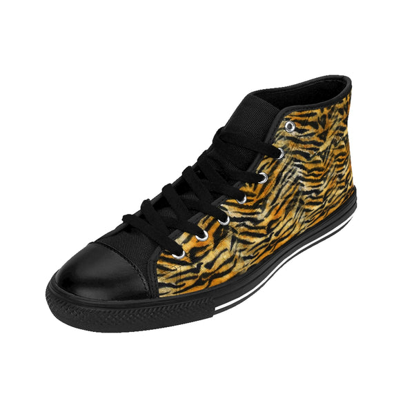 Tiger Striped Women's High Tops Sneakers, Striped Animal Print Running Shoes For Her-Women's High Top Sneakers-Heidi Kimura Art LLC Tiger Striped Women's High Tops Sneakers, Striped Orange Royal Bengal Tiger Stripe Animal Print Women's High Top Sneakers Running Shoes (US Size: 6-12)