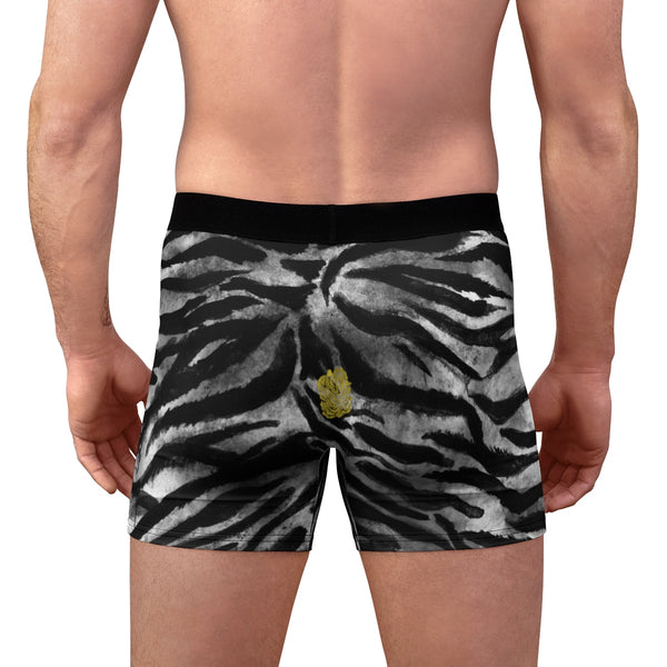 Gray Tiger Striped Men's Boxers, Animal Print Sexy Hot Men's Boxer Briefs Underwear-Men's Underwear-Heidi Kimura Art LLC