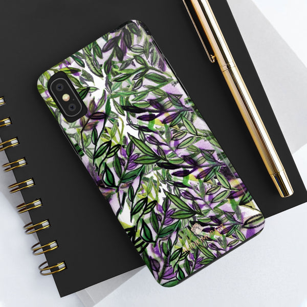 Purple Tropical Leaf Phone Case, Floral Print Flower Case Mate Tough Phone Cases-Made in USA - Heidikimurart Limited 