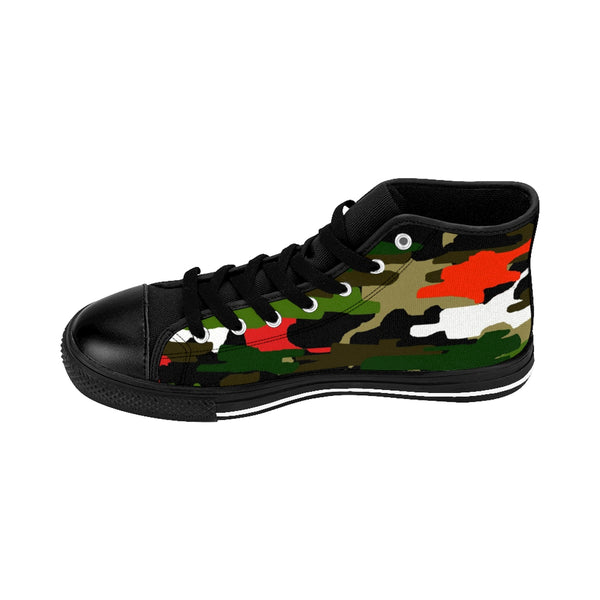 White Red Green Camouflage Army Military Print Men's High-top Sneakers Running Shoes-Men's High Top Sneakers-Black-US 9-Heidi Kimura Art LLC
