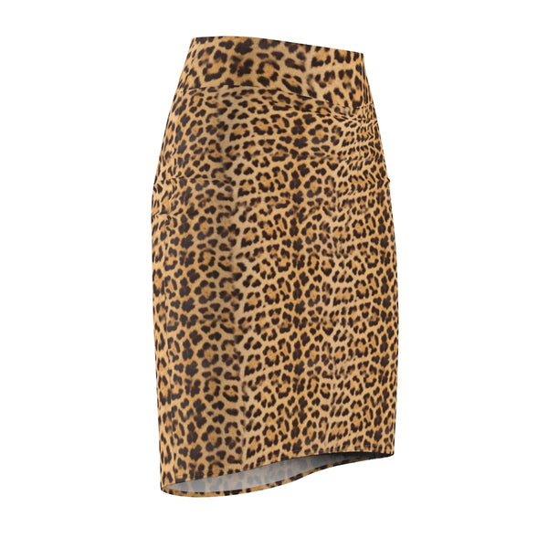 Brown Leopard Women's Pencil Skirt, Animal Print Designer Skirt - Heidikimurart Limited  Brown Leopard Women's Pencil Skirt, Premium Quality Animal Beige Brown Designer Women's Pencil Skirt - Made in USA (US Size XS-2XL)
