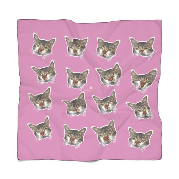 Pink Cat Print Poly Scarf, Women's Fashion Accessories For Men/Women- Made in USA-Accessories-Printify-Poly Chiffon-50 x 50 in-Heidi Kimura Art LLC