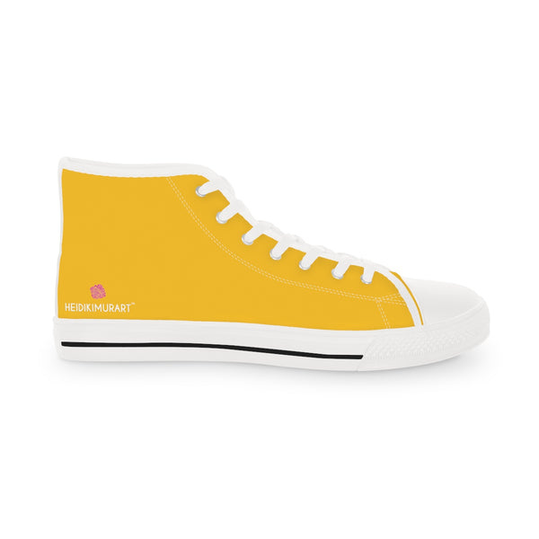Yellow Color Men's High Tops, Modern Yellow Solid Color Minimalist Best Men's High Top Sneakers For Men (US Size: 5-14)
