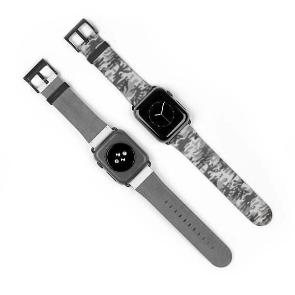 Light Grey Classic Camo Print 38mm/42mm Watch Band For Apple Watch- Made in USA-Watch Band-38 mm-Black Matte-Heidi Kimura Art LLC