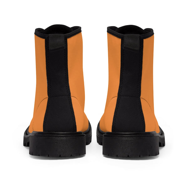 Light Orange Men's Hiker Boots, Solid Color Print Men's Canvas Winter Bestseller Premium Quality Laced Up Boots Anti Heat + Moisture Designer Men's Winter Boots (US Size: 7-10.5)
