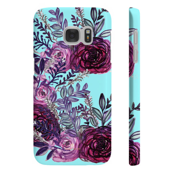 Light Blue Slim iPhone/ Samsung Galaxy Floral Purple Rose Phone Case, Made in UK-Phone Case-Samsung Galaxy S7 Slim-Matte-Heidi Kimura Art LLC