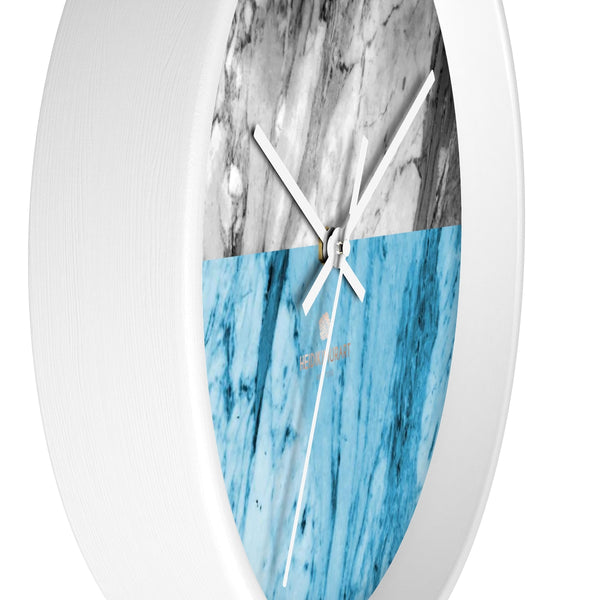 Gray Blue White Marble Print Art Large Indoor Designer 10" dia. Wall Clock-Made in USA-Wall Clock-Heidi Kimura Art LLC