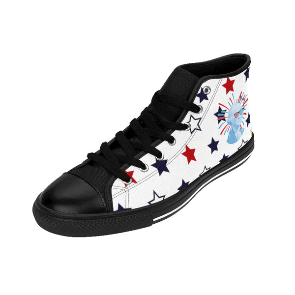Patriotic Independence Day July 4th Men's White High-Top Sneakers (US Size: 6-14)-Men's High Top Sneakers-Heidi Kimura Art LLC