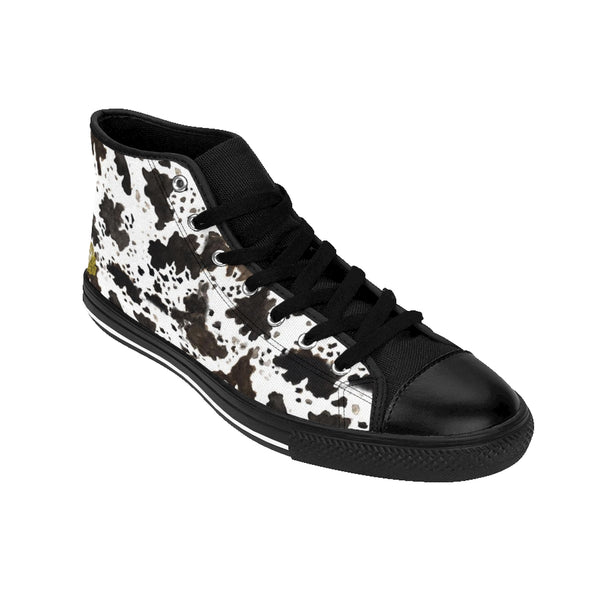 Farm Cow Print Black White Brown High Performance Women's High-Top Sneakers Shoes, (US Size: 6-12)-Women's High Top Sneakers-Heidi Kimura Art LLC