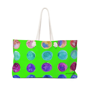 Lime Green Designer Colorful Polka Dots Designer 24"x13" Weekender Bag-Made in USA-Weekender Bag-24x13-Heidi Kimura Art LLC