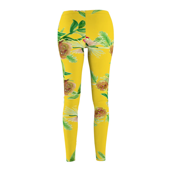 Yellow Rose Floral Print Women's Tights / Casual Leggings - Made in USA-Casual Leggings-Heidi Kimura Art LLC