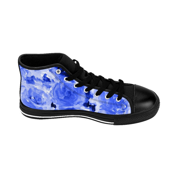 Blue Abstract Men's High-top Sneakers, Rose Floral Print Designer Men's High-top Sneakers Running Tennis Shoes, Floral High Tops, Mens Floral Shoes, Hawaiian Floral Print Sneakers  (US Size: 6-14)