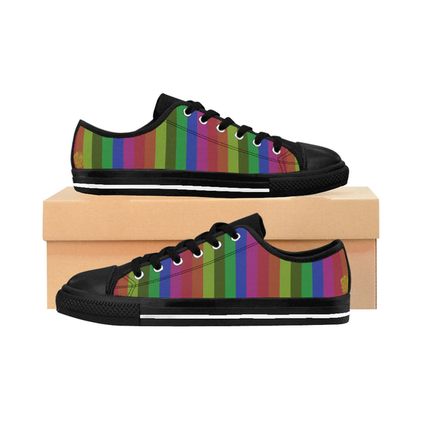 Faded Rainbow Stripe Gay Pride Women's Low Top Sneakers Running Shoes(US Size: 6-12)-Women's Low Top Sneakers-US 6-Black-Heidi Kimura Art LLC