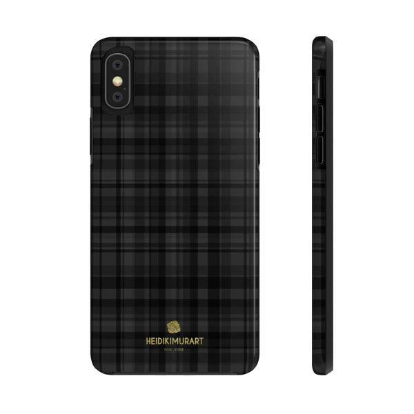 Black Plaid Print Phone Case, Tartan Print Case Mate Tough Phone Cases-Made in USA - Heidikimurart Limited 