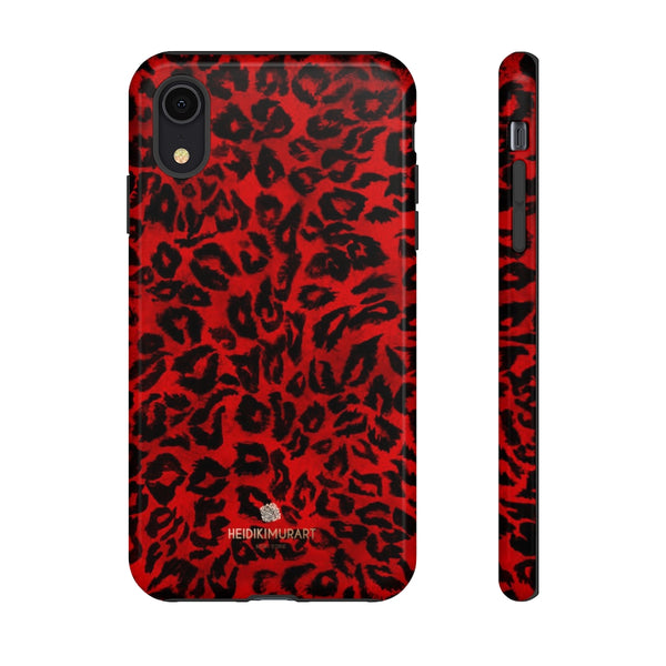 Red Leopard Print Phone Case, Animal Print Tough Designer Phone Case -Made in USA-Phone Case-Printify-iPhone XR-Glossy-Heidi Kimura Art LLC
