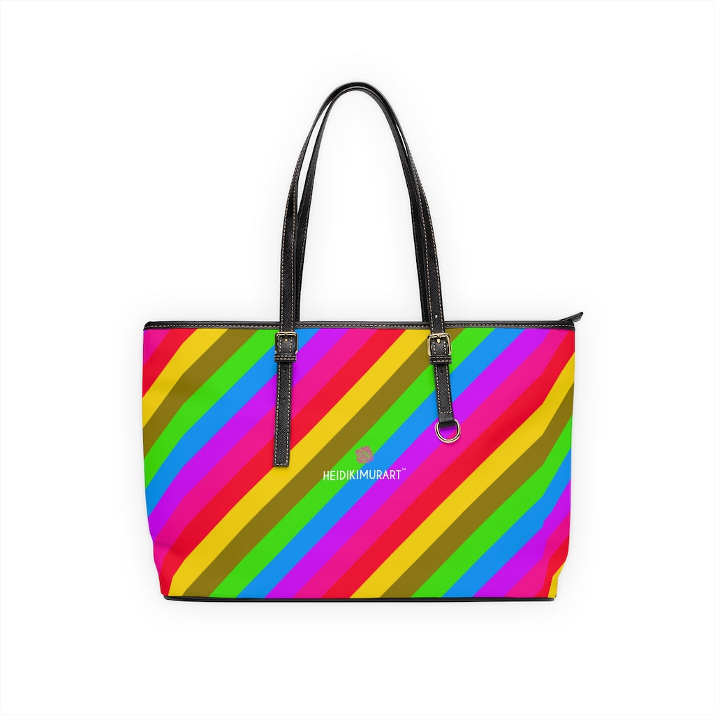 Best Rainbow Stripes Best Tote Bag, Best Designer PU Leather Shoulder Hand Work Bag 17"x11"/ 16"x10"