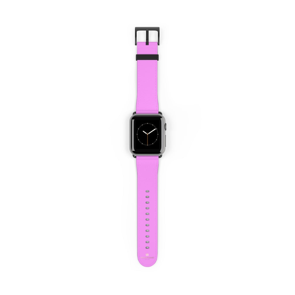Pink Solid Color Print 38mm/42mm Watch Band Strap For Apple Watches- Made in USA-Watch Band-38 mm-Black Matte-Heidi Kimura Art LLC