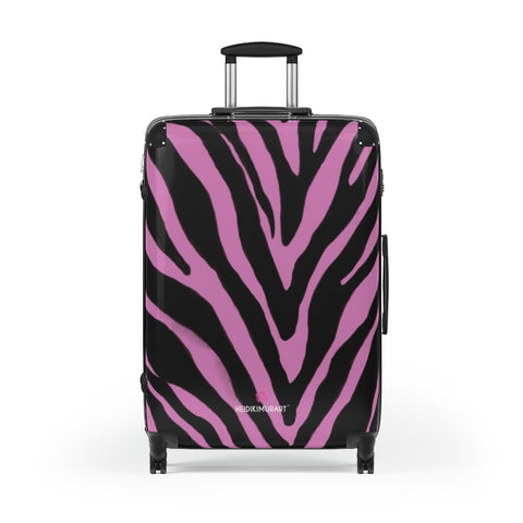 Pink Black Zebra Print Suitcases, Animal Print Designer Suitcase Luggage (Small, Medium, Large) Unique Cute Spacious Versatile and Lightweight Carry-On or Checked In Suitcase, Best Personal Superior Designer Adult's Travel Bag Custom Luggage - Gift For Him or Her - Made in USA/ UK