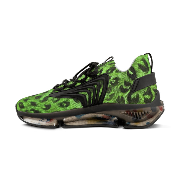 Green Leopard Print Men's Shoes, Best Leopard Animal Print Comfy Men's Mesh-Knit Designer Premium Laced Up Breathable Comfy Sports Sneakers Shoes (US Size: 5-12)
