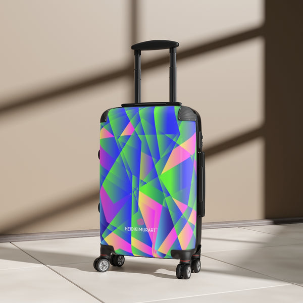Blue Diamond Print Cabin Suitcase, Abstract Colorful Small Premium Best Designer Carry On Polycarbonate Front and Hard-Shell Durable Small 1-Size Carry-on Luggage With 2 Inner Pockets & Built in Lock With 4 Wheel 360° Swivel and Adjustable Telescopic Handle - Made in USA/UK (Size: 13.3" x 22.4" x 9.05", Weight: 7.5 lb) Unique Cute Carry-On Best Personal Travel Bag Custom Luggage - Gift For Him or Her 