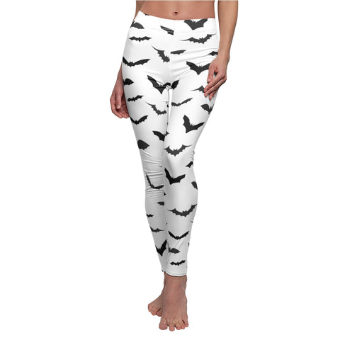 Bats Women's Casual Leggings, White Halloween Costume Cosplay Tights-Made in USA-Casual Leggings-Heidi Kimura Art LLC