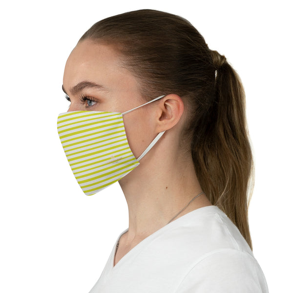 Yellow White Striped Face Mask, Designer Horizontally Stripes Fashion Face Mask For Men/ Women, Designer Premium Quality Modern Polyester Fashion 7.25" x 4.63" Fabric Non-Medical Reusable Washable Chic One-Size Face Mask With 2 Layers For Adults With Elastic Loops-Made in USA