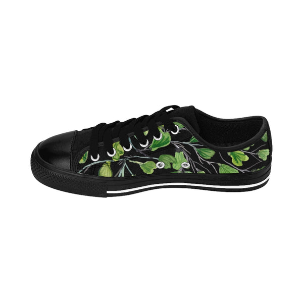 Black Green Maidenhair Men's Sneakers, Best Tropical Leaf Print Men's Low Top Tennis Shoes-Shoes-Printify-Heidi Kimura Art LLC