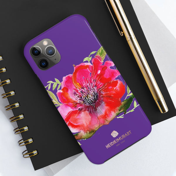 Purple Red Hibiscus Phone Case, Floral Print Flower Case Mate Tough Phone Cases-Made in USA - Heidikimurart Limited 